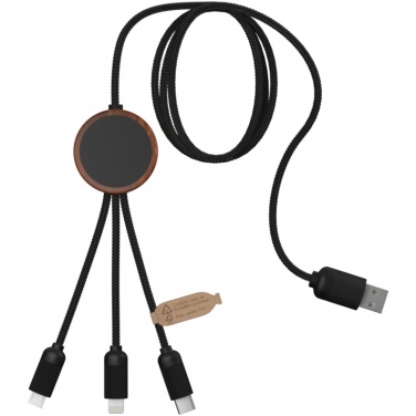 Logotrade Logogeschenke das Foto: SCX.design C36 3-in-1 rPET erweitertes Ladekabel mit Leuchtlogo in rundem Bambusgehäuse