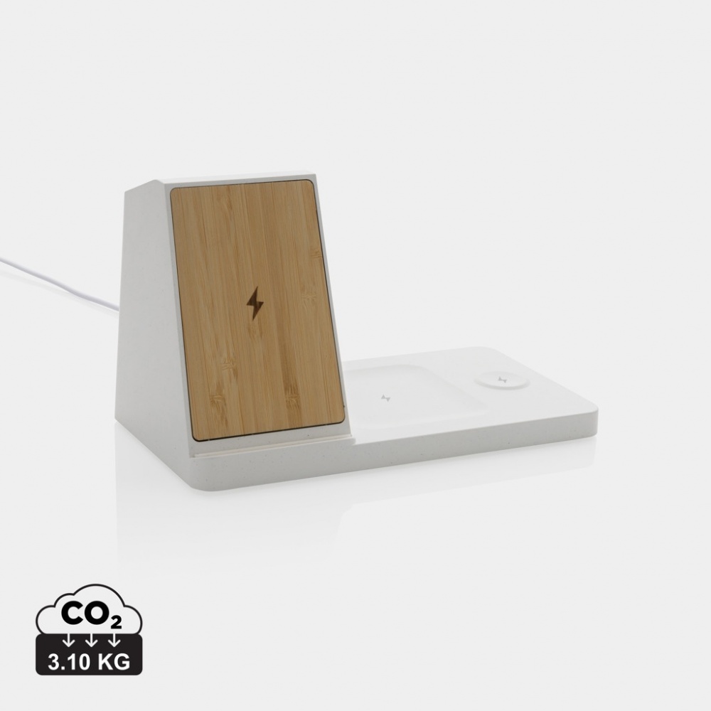 Logotrade Geschäftsgeschenke das Foto: Ontario 15W 3-in-1 Charger aus RCS rec. Kunststoff & Bambus
