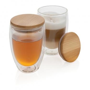Logotrade Werbegeschenke das Foto: 2-tlg Set Borosilikatgläser mit Bambusdeckel 350ml