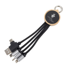4-in-1-Kabel mit elighted-Logo im Holzgehäuse, LH-ZMU05