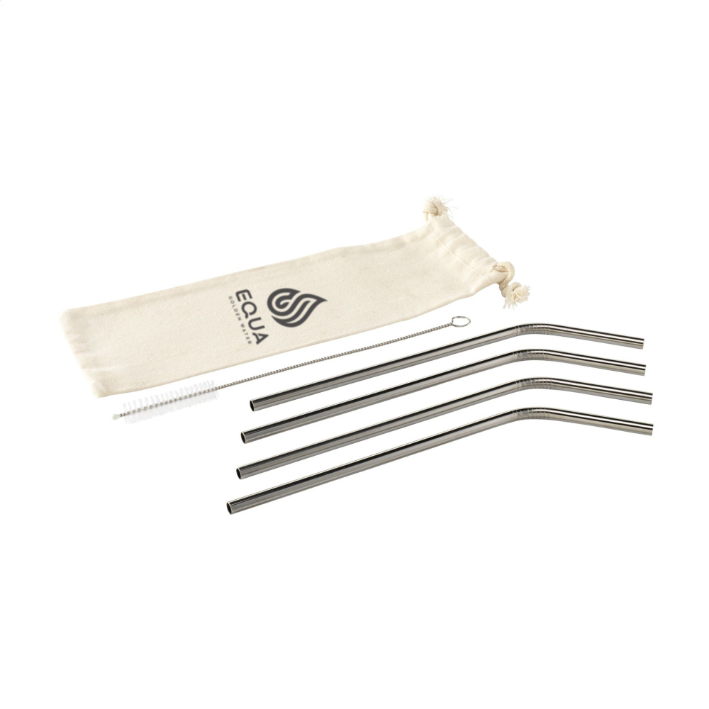 Logotrade Firmengeschenke das Foto: ECO RVS 4 tlg. ECO Strohhalm Set Edelstahl-Strohhalme
