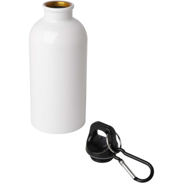 Logotrade Logogeschenke das Foto: Oregon 400 ml RCS-zertifizierte, einwandige Trinkflasche aus Edelstahl mit Karabinerhaken