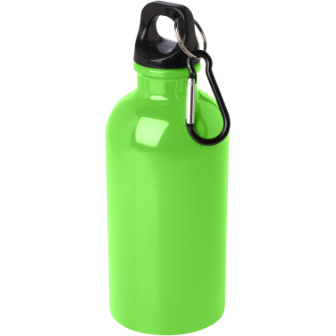 Logotrade Firmengeschenke das Foto: Oregon 400 ml RCS-zertifizierte, einwandige Trinkflasche aus Edelstahl mit Karabinerhaken