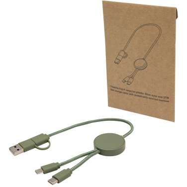 Logotrade Logogeschenke das Foto: Citala 30 cm 5-in-1 Kabel aus recyceltem Kunststoff für Datenübertragung und 27W Schnellladung