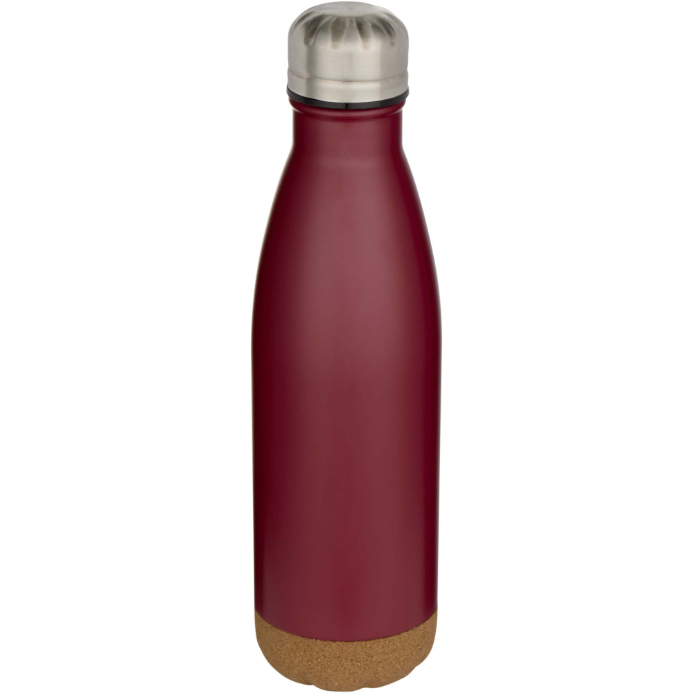 Logotrade Firmengeschenke das Foto: Cove 500 ml doppelwandige, vakuumisolierte Trinkflasche aus Edelstahl mit Korkdetails