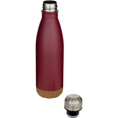 Logotrade Firmengeschenke das Foto: Cove 500 ml doppelwandige, vakuumisolierte Trinkflasche aus Edelstahl mit Korkdetails