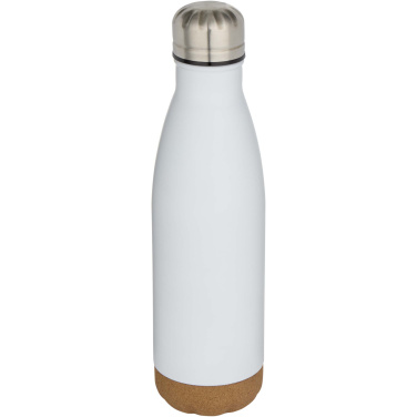 Logotrade werbemittel das Foto: Cove 500 ml doppelwandige, vakuumisolierte Trinkflasche aus Edelstahl mit Korkdetails