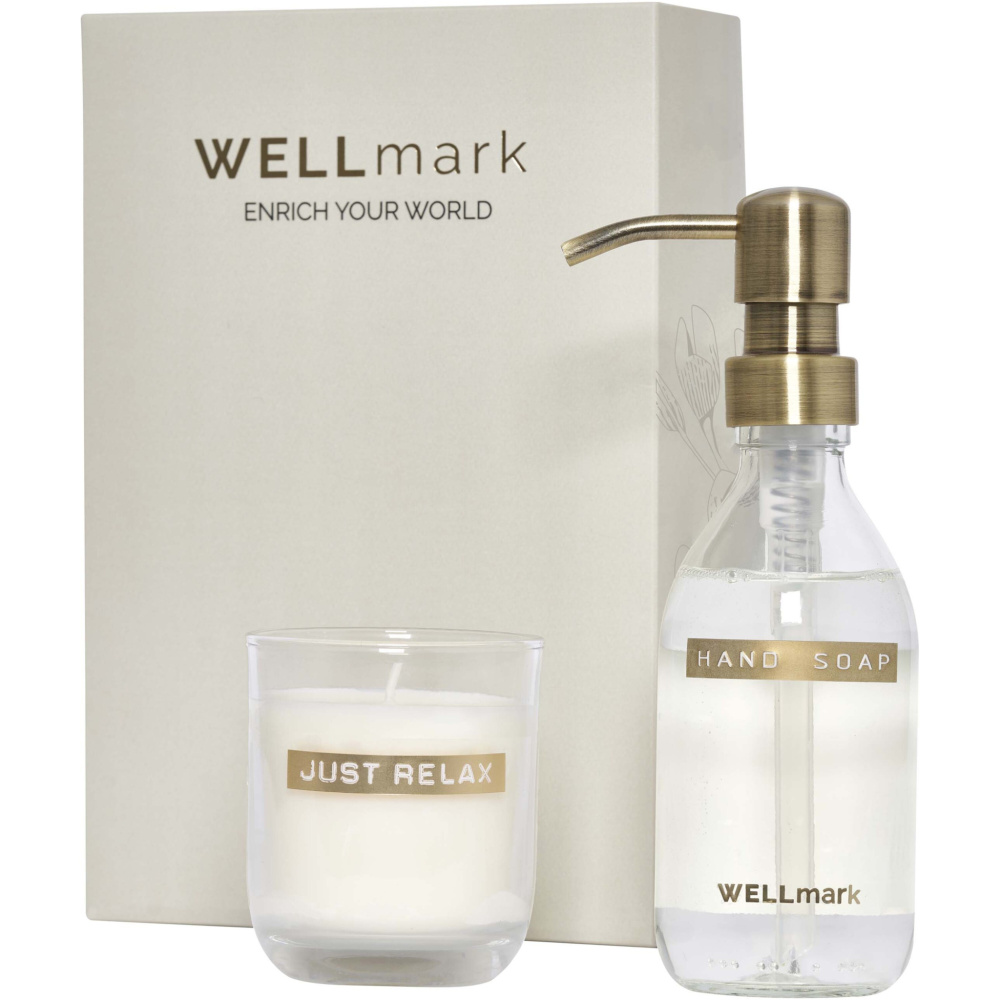 Logotrade Werbeartikel das Foto: Wellmark Discovery 250 ml Handseifenspender und 150 g Duftkerze im Set