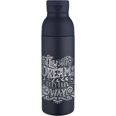 Logotrade Firmengeschenke das Foto: Illuminate 650 ml RCS-zertifizierte doppelwandige Trinkflasche aus recyceltem Edelstahl mit 3-teiligem Deckelset