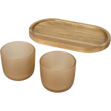 Logotrade Werbegeschenke das Foto: Male Set aus Holztablett und Glastassen