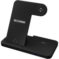 SCX.design W28 kabellose 3-in-1 Ladestation kabellos mit Telefonständer und Leuchtlogo, Schwarz