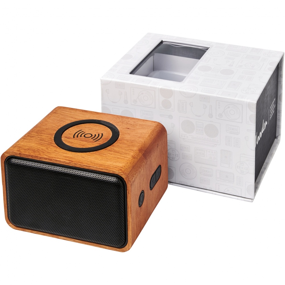 Logo trade promotional merchandise image of: Wooden 3W speaker with wireless charging pad