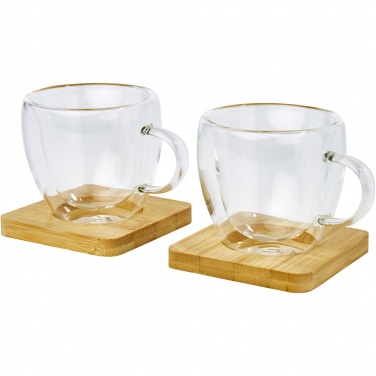 Logo trade corporate gifts picture of: Manti 2-piece 100 ml double-wall glass cup with bamboo coaster 