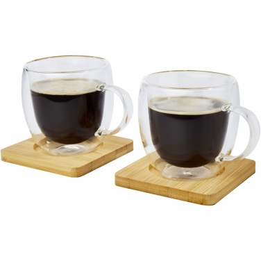 Logotrade advertising product picture of: Manti 2-piece 250 ml double-wall glass cup with bamboo coaster 