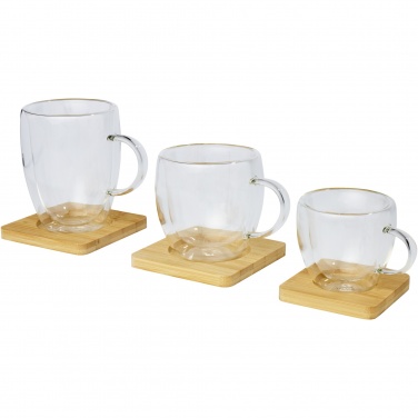 Logo trade promotional products picture of: Manti 2-piece 250 ml double-wall glass cup with bamboo coaster 