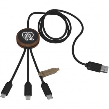 Logo trade promotional giveaway photo of: SCX.design C36 3-in-1 rPET light-up logo extended charging cable with round bamboo casing