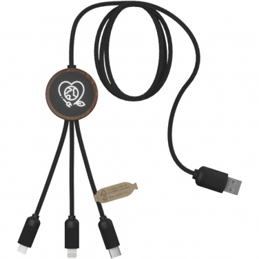 Logo trade promotional merchandise photo of: SCX.design C36 3-in-1 rPET light-up logo extended charging cable with round bamboo casing