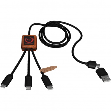 Logo trade promotional giveaways picture of: SCX.design C38 5-in-1 rPET light-up logo charging cable with squared wooden casing