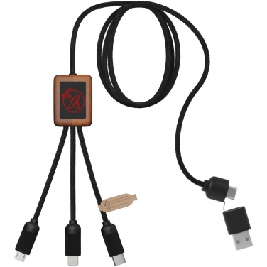Logo trade promotional items image of: SCX.design C38 5-in-1 rPET light-up logo charging cable with squared wooden casing