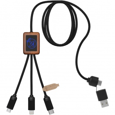 Logotrade promotional merchandise picture of: SCX.design C38 5-in-1 rPET light-up logo charging cable with squared wooden casing
