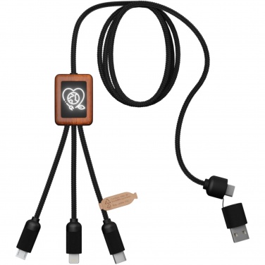 Logotrade promotional giveaway image of: SCX.design C38 5-in-1 rPET light-up logo charging cable with squared wooden casing