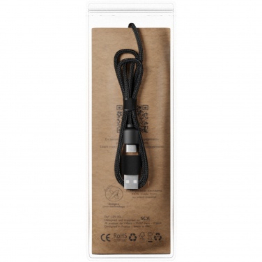 Logo trade promotional giveaway photo of: SCX.design C37 5-in-1 rPET light-up logo charging cable with round wooden casing