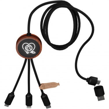 Logo trade promotional gift photo of: SCX.design C37 5-in-1 rPET light-up logo charging cable with round wooden casing