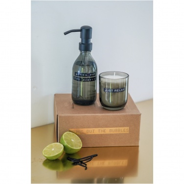Logotrade promotional gift image of: Wellmark Discovery 200 ml hand soap dispenser and 150 g scented candle set - dark amber fragrance