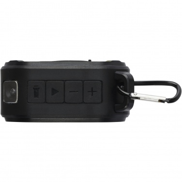 Logo trade advertising products image of: Solo 3W IPX5 RCS recycled plastic solar Bluetooth® speaker with carabiner 