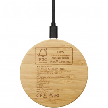 Logo trade promotional products image of: Essence 15W bamboo wireless charging pad