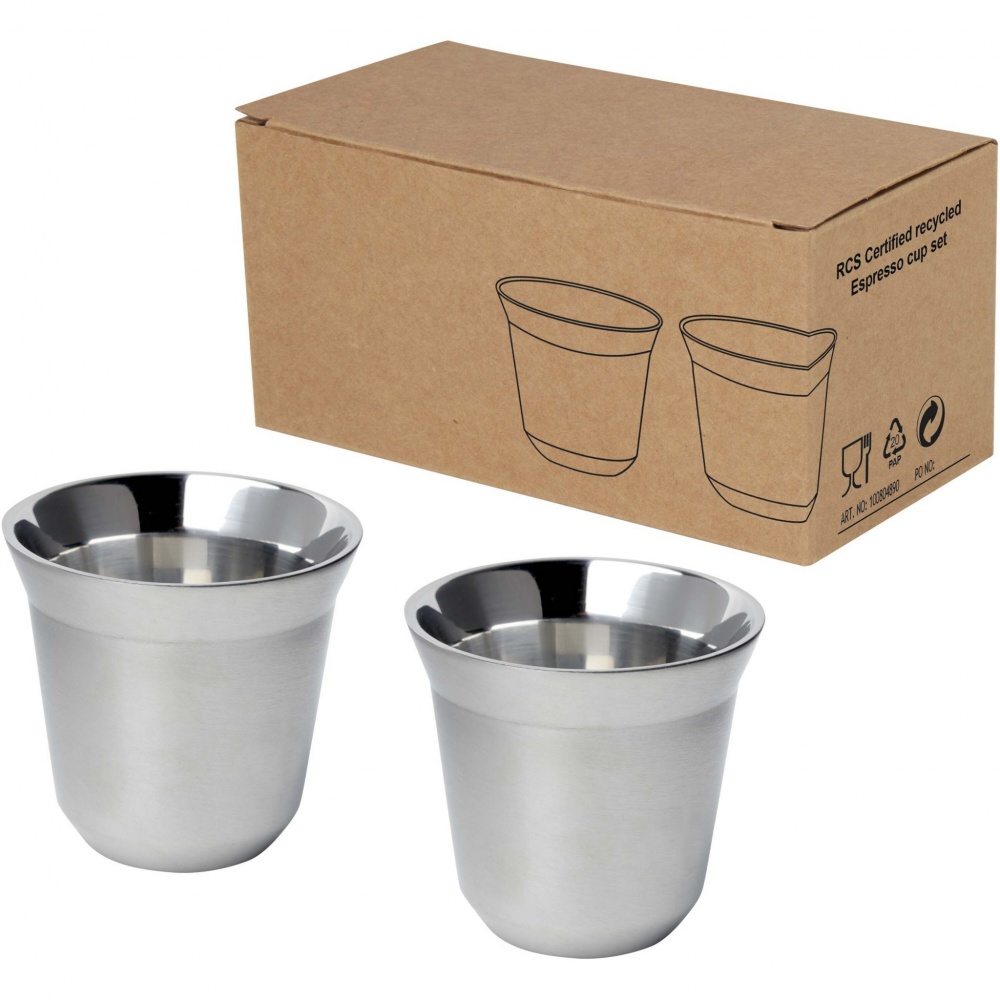 Logo trade promotional gifts picture of: Duo 80 ml RCS certified stainless steel espresso cup set 