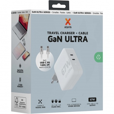 Logo trade advertising products image of: Xtorm XVC2067 GaN Ultra 67W travel charger with 100W USB-C PD cable