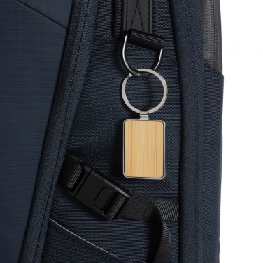 Logo trade promotional giveaway photo of: RCS recycled zinc alloy rectangle keychain with bamboo