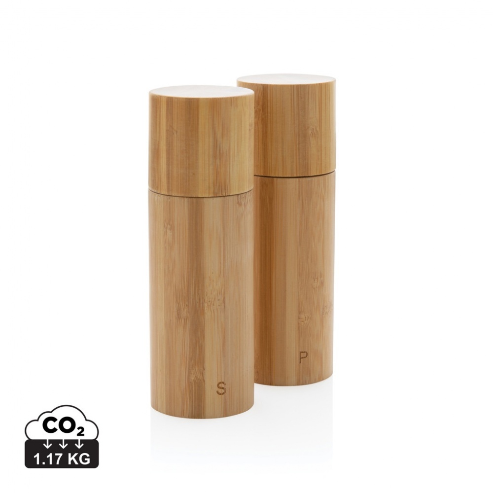 Logo trade promotional giveaways image of: Ukiyo bamboo salt and pepper mill set