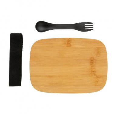 Logo trade corporate gifts image of: Stainless steel lunchbox with bamboo lid and spork
