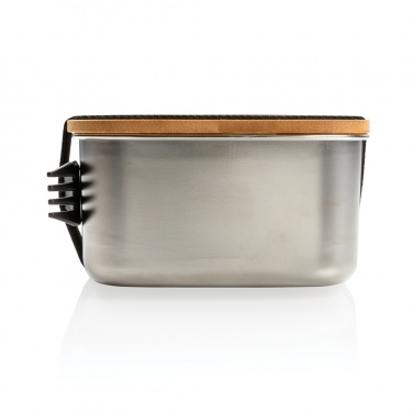 Logotrade corporate gift image of: Stainless steel lunchbox with bamboo lid and spork