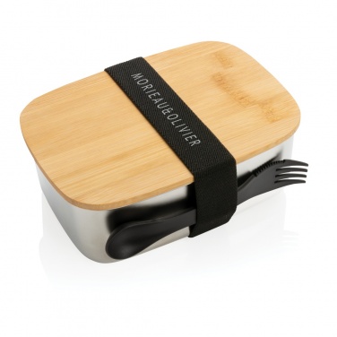 Logotrade promotional giveaway picture of: Stainless steel lunchbox with bamboo lid and spork