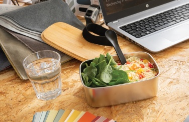 Logo trade business gift photo of: Stainless steel lunchbox with bamboo lid and spork