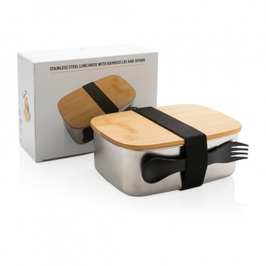 Logotrade corporate gifts photo of: Stainless steel lunchbox with bamboo lid and spork