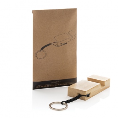 Logo trade promotional merchandise image of: Standkey bamboo keychain phone stand