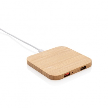 Logo trade promotional merchandise picture of: Bamboo 5W wireless charger with USB