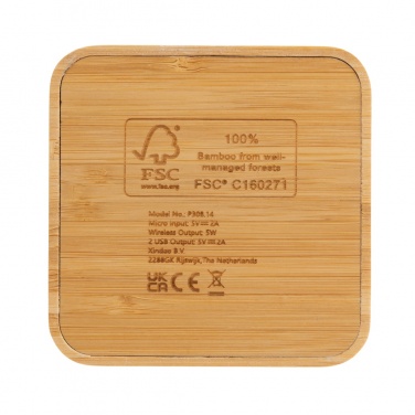 Logo trade promotional merchandise photo of: Bamboo 5W wireless charger with USB