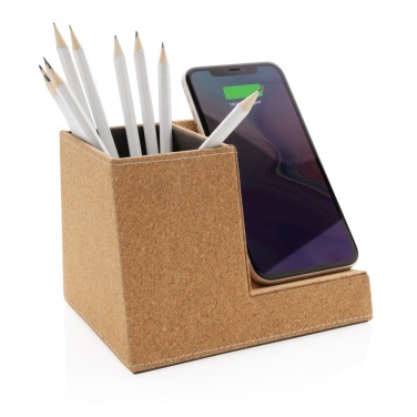 Logo trade business gifts image of: Cork pen holder and 5W wireless charger