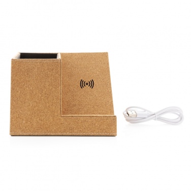Logo trade corporate gifts image of: Cork pen holder and 5W wireless charger