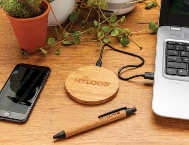 Logotrade promotional gift picture of: Bamboo 5W round wireless charger