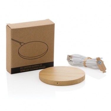 Logo trade promotional gift photo of: Bamboo 5W round wireless charger