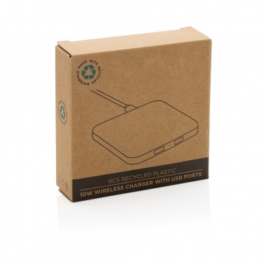 Logo trade promotional products picture of: RCS recycled plastic 10W Wireless charger with USB Ports