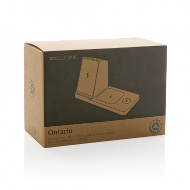 Logotrade promotional item image of: Ontario recycled plastic & bamboo 3-in-1 wireless charger