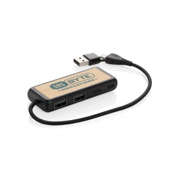 Logo trade promotional merchandise picture of: Link RCS recycled plastic and bamboo dual Input USB hub