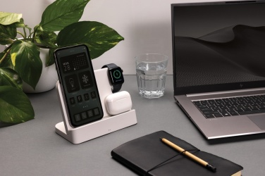 Logo trade promotional gift photo of: Joltz RCS recycled plastic dual 15W charger with iWatch slot